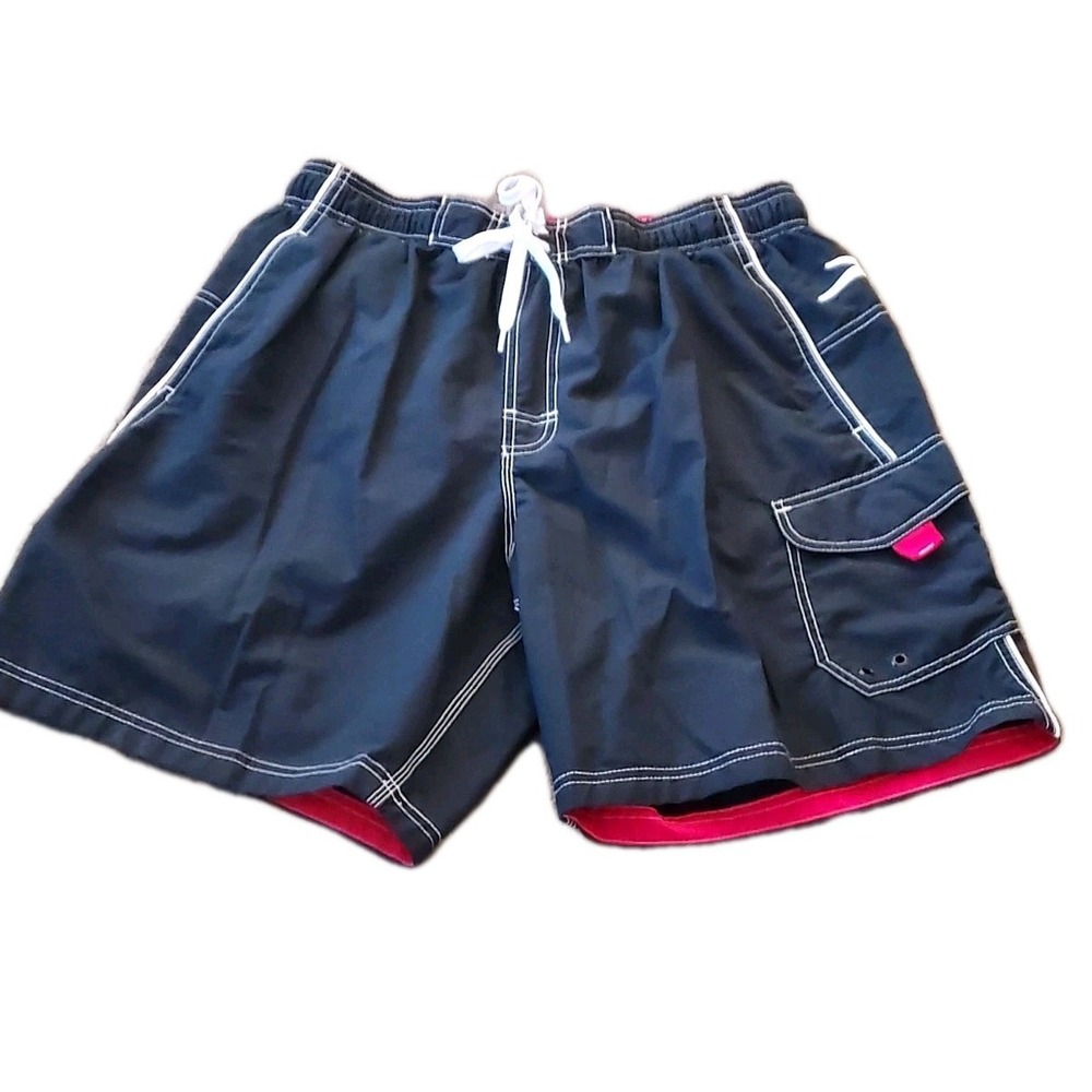 Speedo Shorts Men's Large Black Red Swim Trunks Board Shorts Adult Mesh Lined